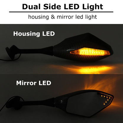 Carbon Fiber Motorcycle LED Blinker Turn Signal Light Rearview Mirrors Universal