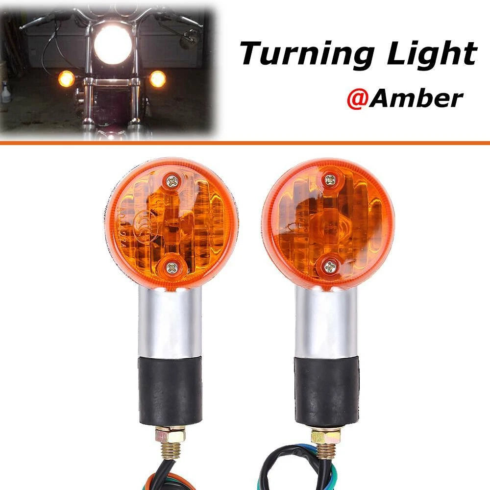 2x Motorcycle Amber Chrome Front Rear Bullet Turn Signal Indicator Light Blinker
