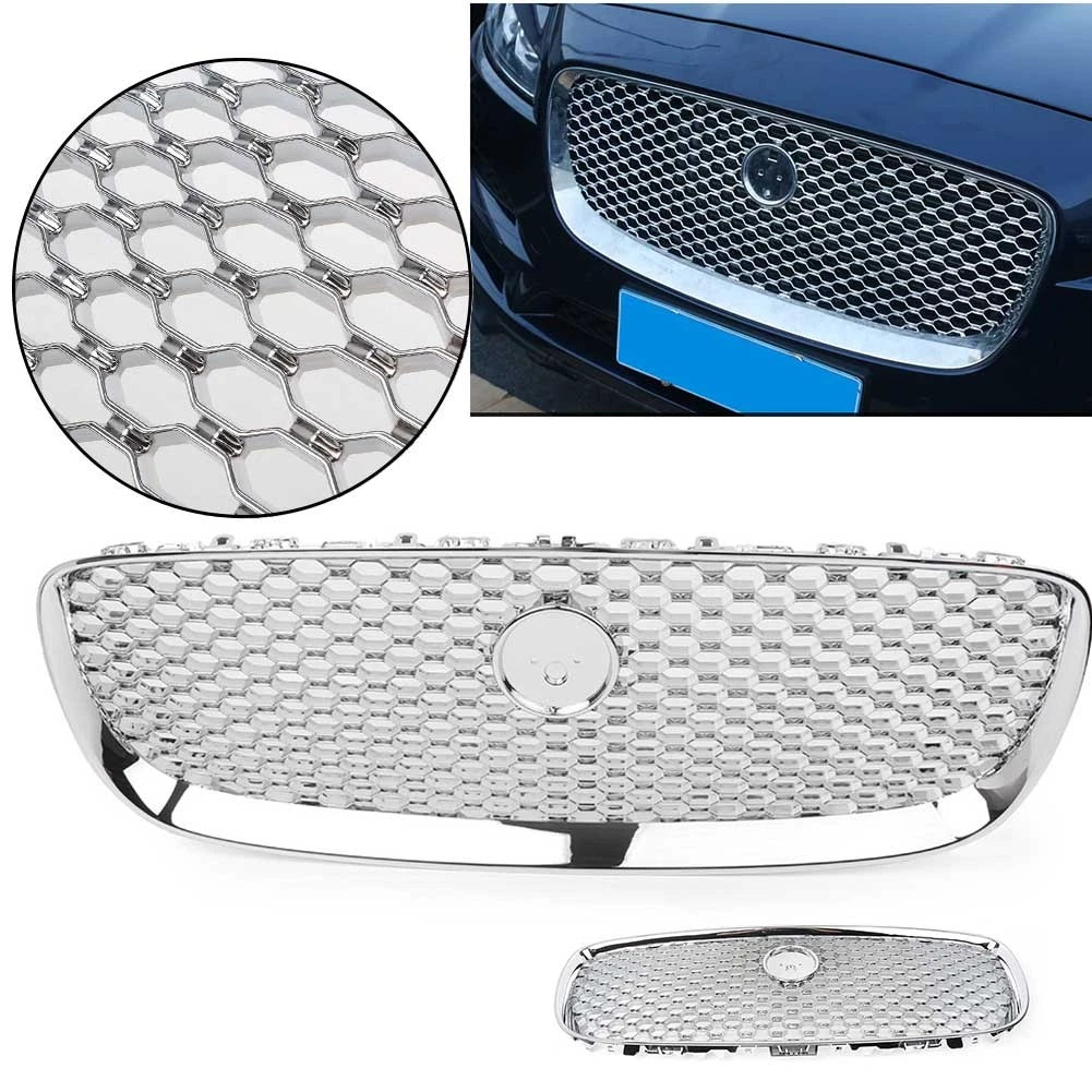 Chrome Hood Grille Front Upper Mesh Radiator Grill Fit Jaguar XF XFR 2016-2020