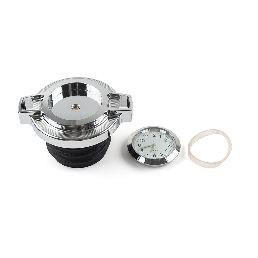 Fuel Gas Tank Oil Cap Cover W/Clock Chrome For Harley Sportster 883 Softail Dyna