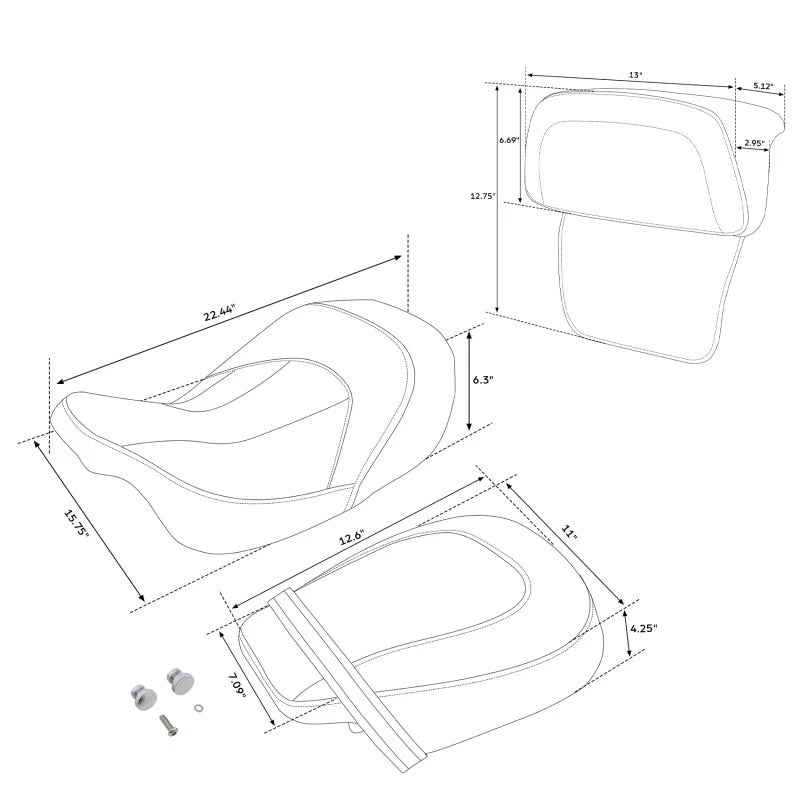 Driver & Passenger Seat Backrest Pad Fit For Harley Touring Electra Glide 14-23