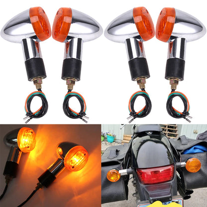 2 Pair Motorcycle Chrome Amber Turn Signal Light Bullet Brake Blinker For Harley