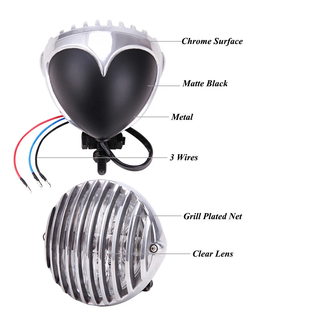 Motorcycle Headlight Finned Grill & Aluminum For Harley Bobber Chopper Custom US