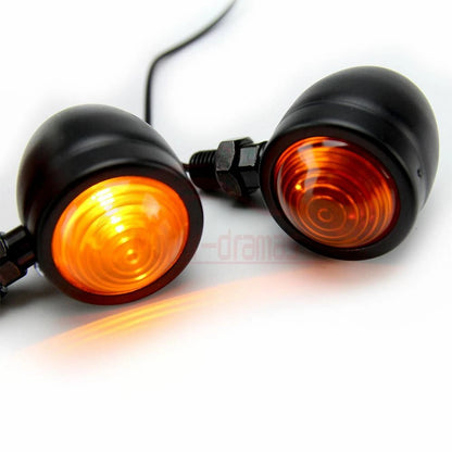 2pcs Black Motorcycle Metal Bullet Turn Signal Blinker Indicator Amber Light 12V