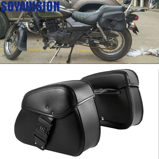 Password Lock Motorcycle Saddlebag For Harley Honda Rear Side Bags PU Leather