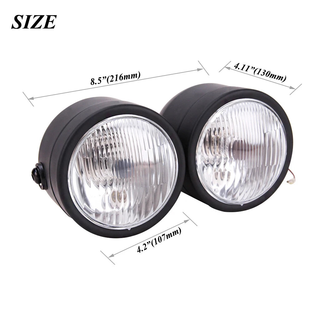 Twin Headlight Double Dual Lamps For Harley Softail Street Fighter Dirt Bike