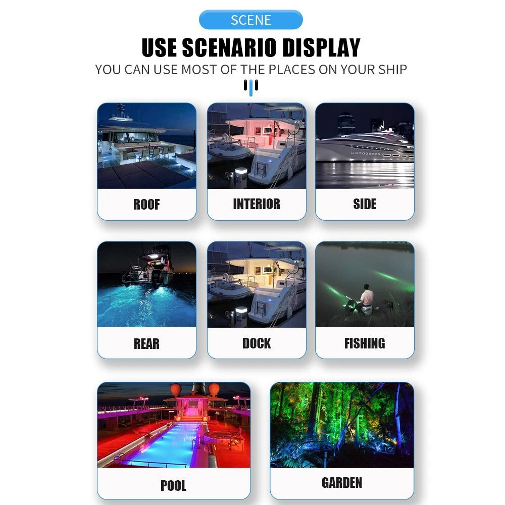 2PCS Blue 42LED Marine Boat Transom Lights Stainless Steel Underwater Pontoon