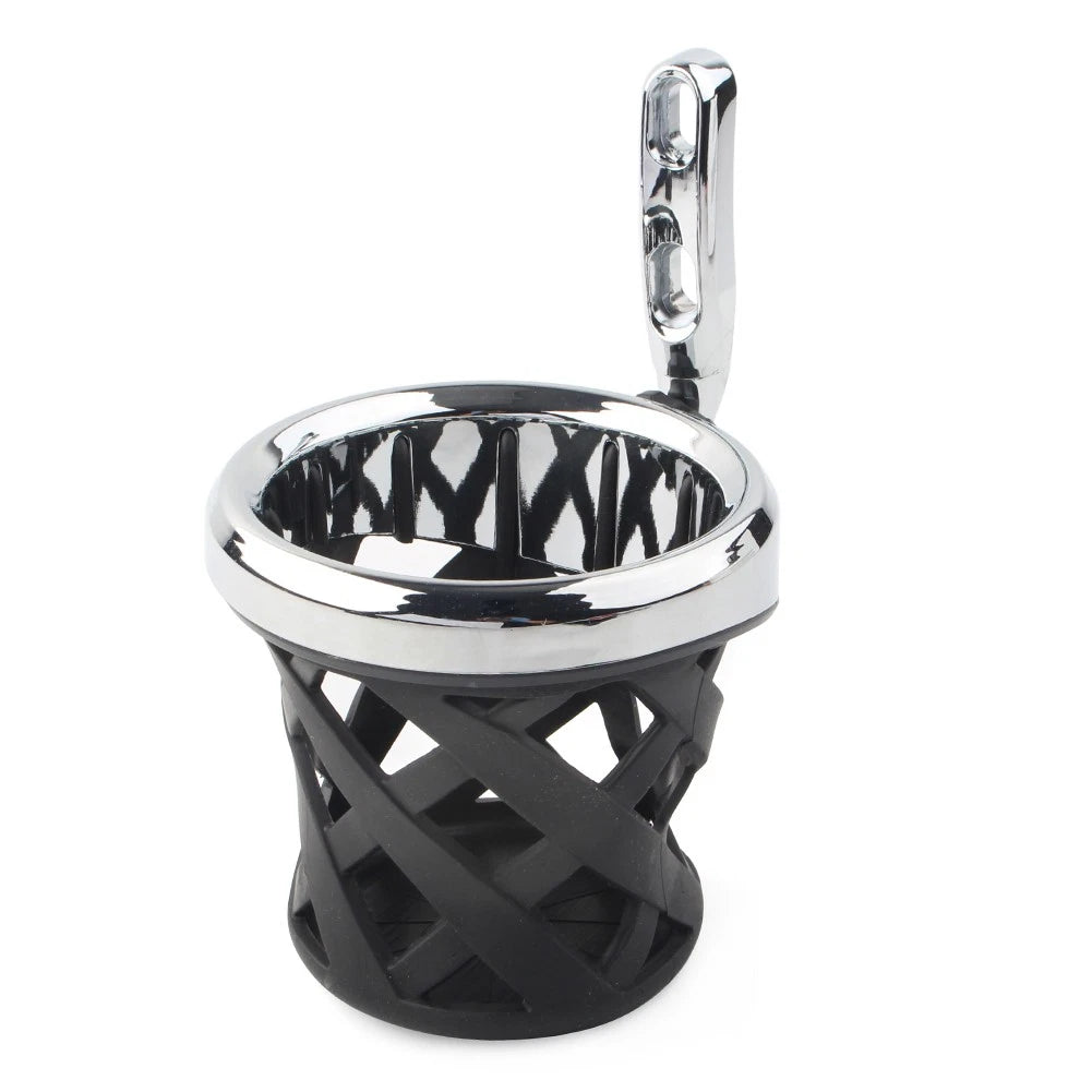 Motorbike Chrome Handlebar Cup Holder Drink W/Mesh Basket Universal For Harley