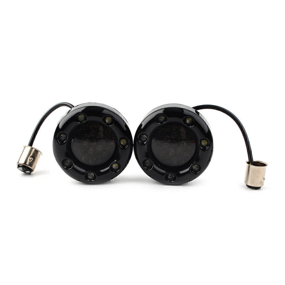 Fit Harley Softail Dyna LED Black Fire Ring Turn Signals Lights Bulbs Lamps
