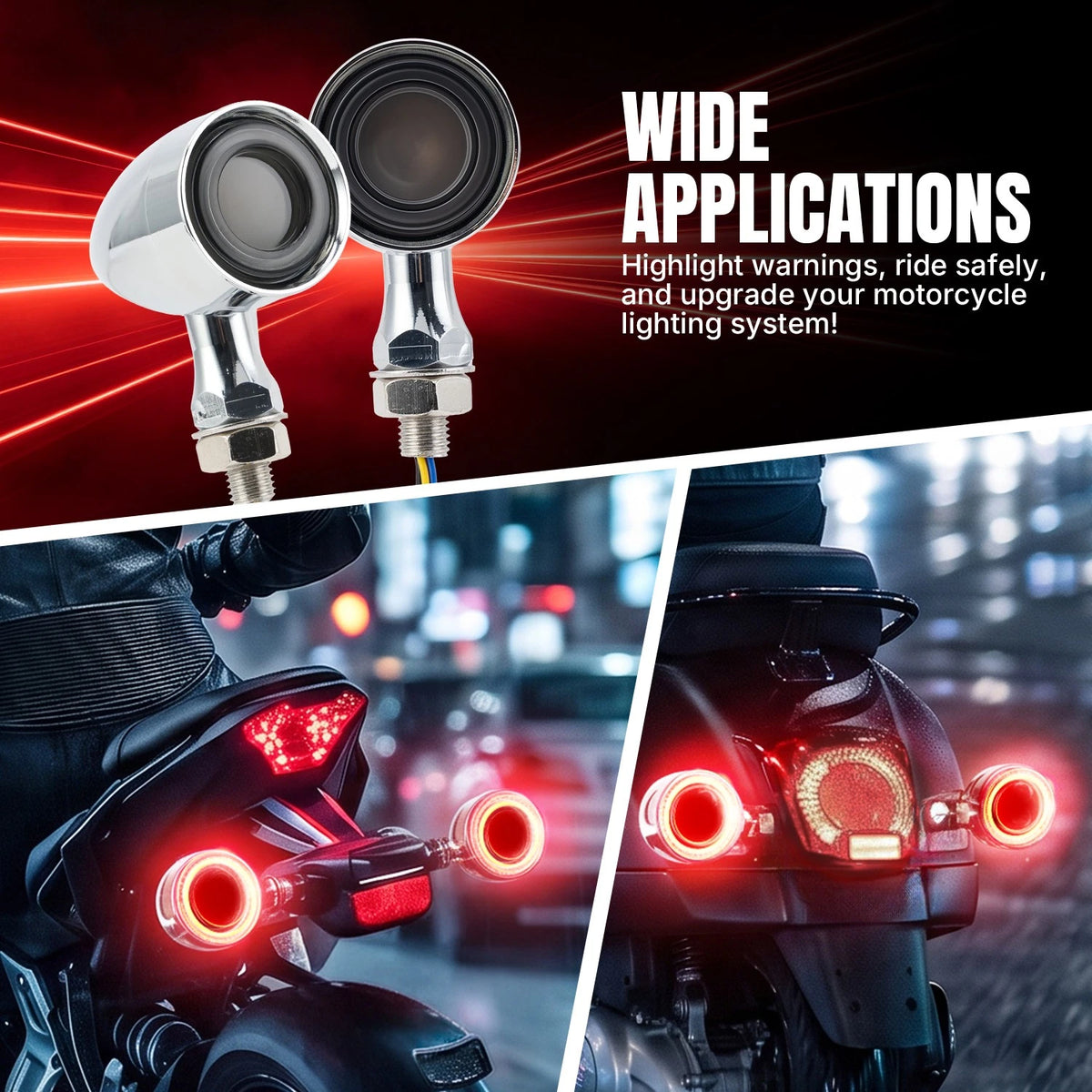 Pair Motorcycle LED Bullet Turn Signals Brake Blinker Light Indicator Amber+Red