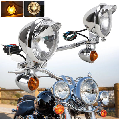 Chrome Driving Passing Turn Signals Spot Light Bar Fit For Harley Honda Chopper
