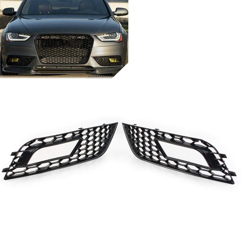 Front Fog Light Honeycomb Hex Mesh Grill Cover For Audi A4 B8.5 2013-2016 Black