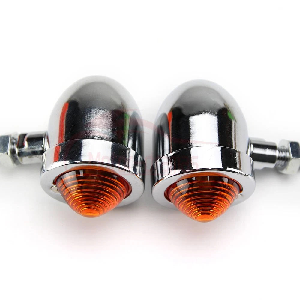 Chrome Motorcycle Bullet Turn Signals Indicator Light Amber Lamp 12V Universal