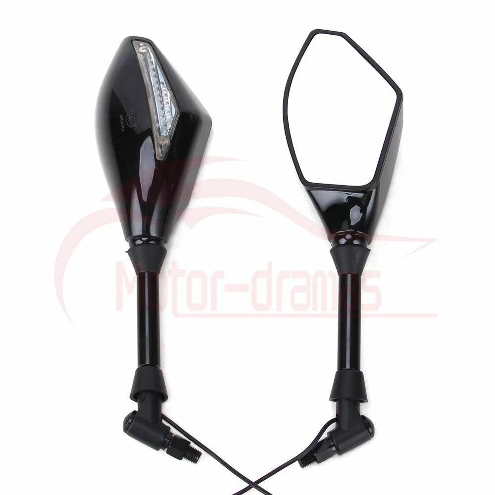 Motorcycle LED Turn Signal Integrated Indicator Light Rearview Side Mirrors 10mm