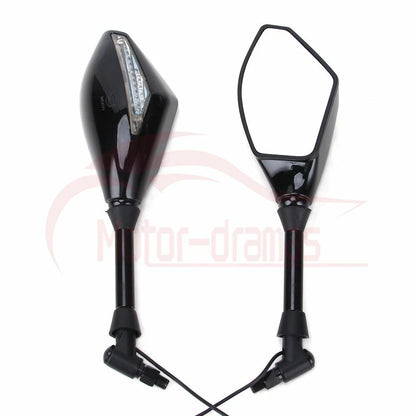 Motorcycle LED Turn Signal Integrated Indicator Light Rearview Side Mirrors 10mm