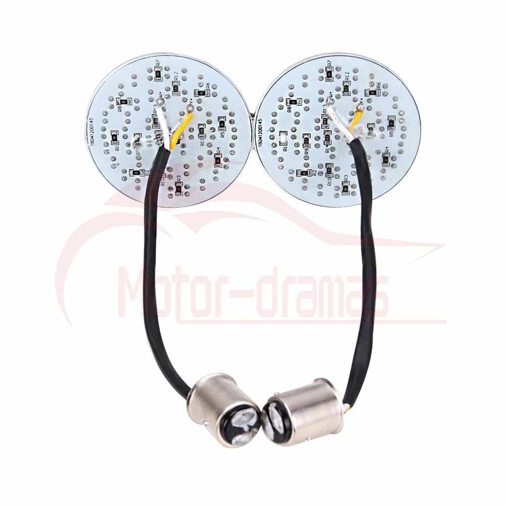 Pair Bullet Style 1157 Turn Signal White Amber LED Lights Inserts Fit for Harley
