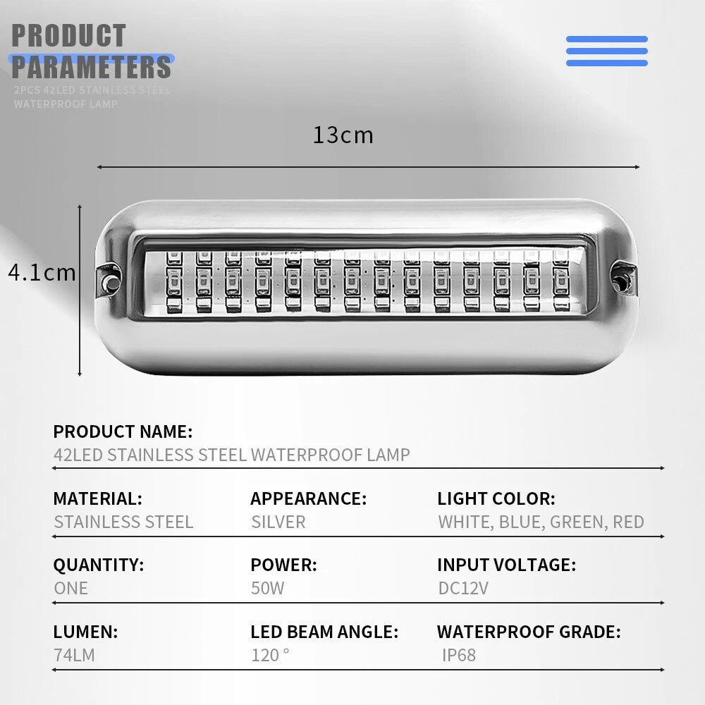 4Pcs White 42 LED Underwater Boat Marine Transom Lights Stainless Steel Pontoon