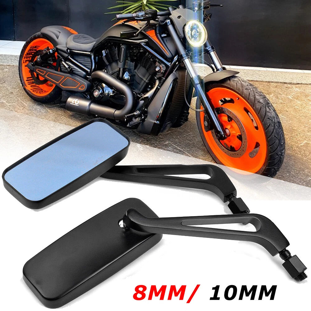 2x Rectangle Motorcycle Rearview Side Mirrors Universal For Harley Honda Yamaha