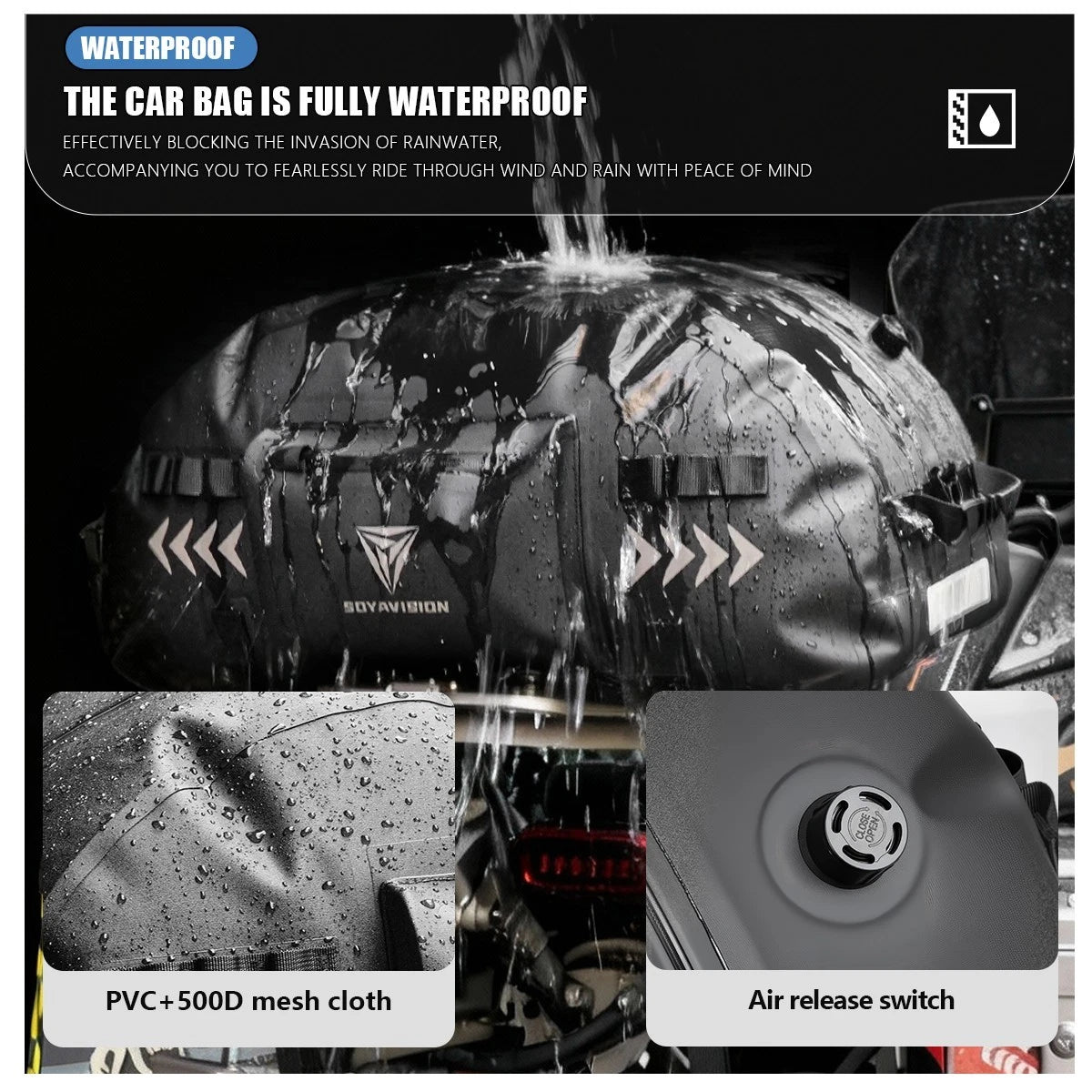 Waterproof Motorcycle Tail Bag Universal Rear Back Seat Bag Black for Harley BMW