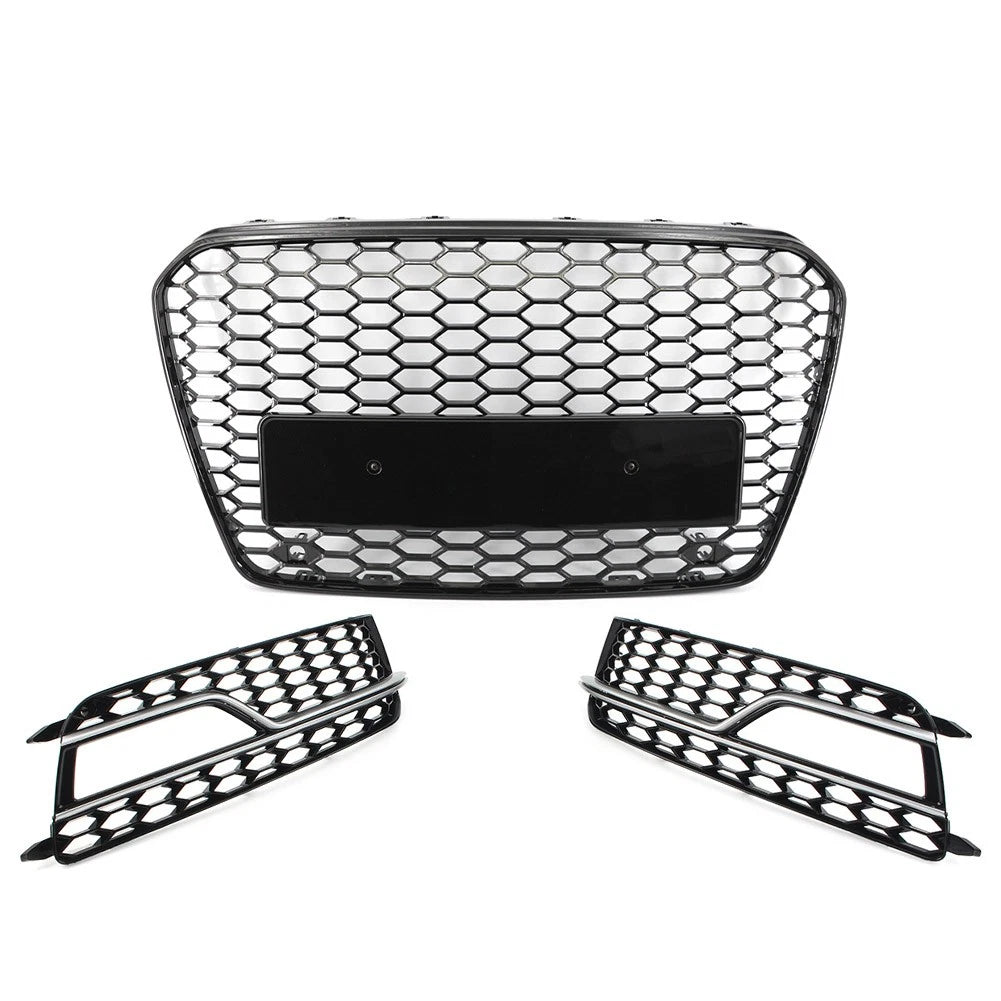 Front Bumper Honeycomb Grille Fog Light Grill Set For Audi A5 S5 2013-2017