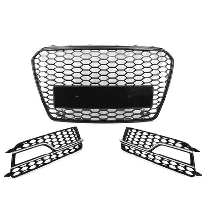 Front Bumper Honeycomb Grille Fog Light Grill Set For Audi A5 S5 2013-2017