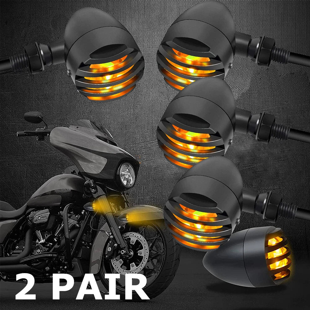 4X Black Motorcycle Turn Signal Lights Bullet Blinker Amber Indicator For Harley