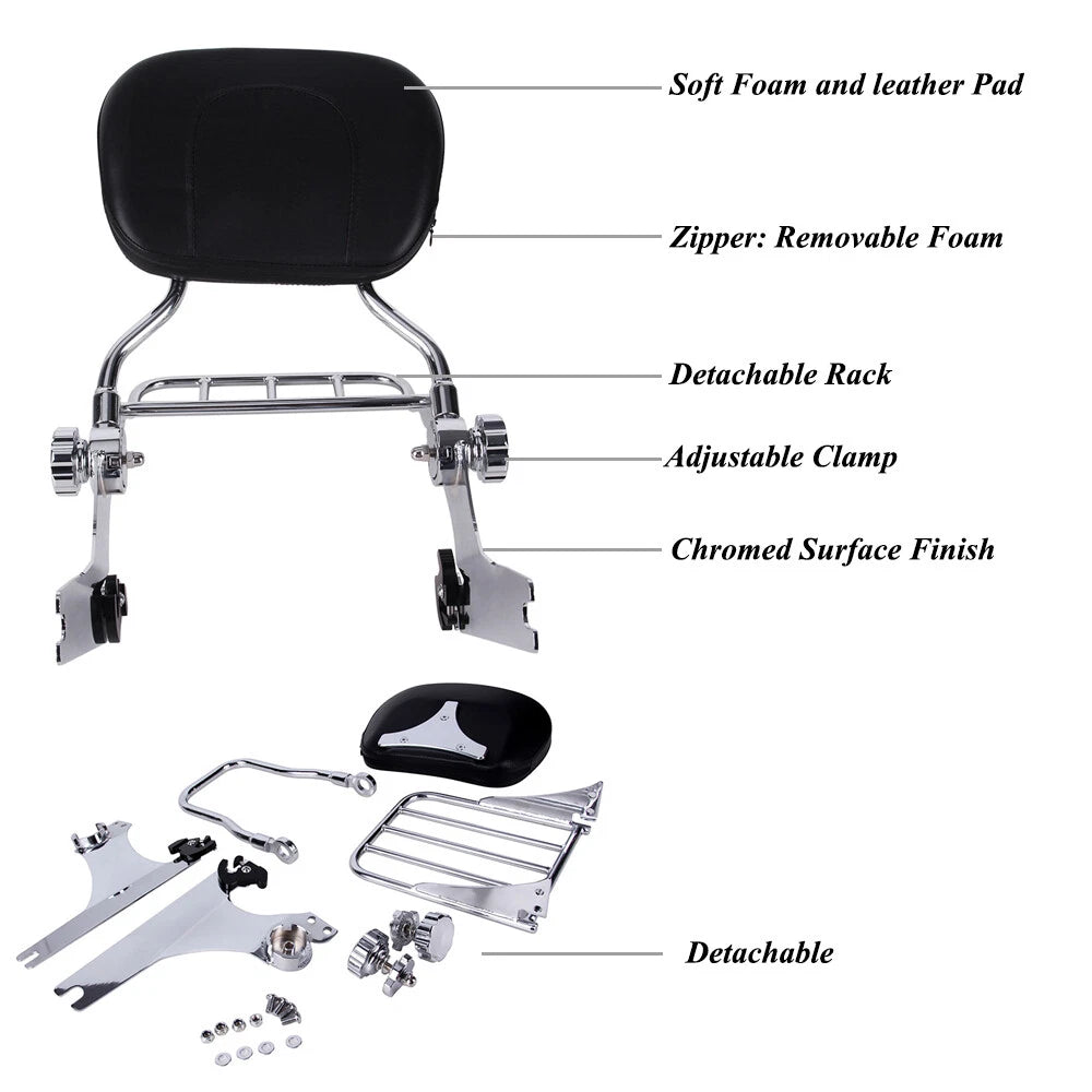 Chrome Backrest Sissy Bar Luggage Rack For Harley Dyna FXD FXDC FXDL FXDX 02-05