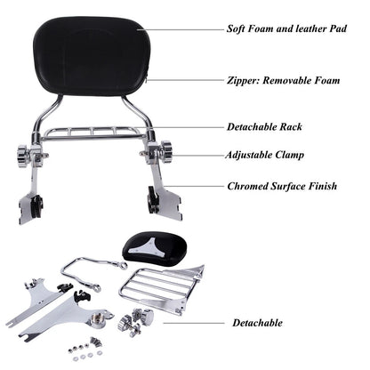Chrome Backrest Sissy Bar Luggage Rack For Harley Dyna FXD FXDC FXDL FXDX 02-05