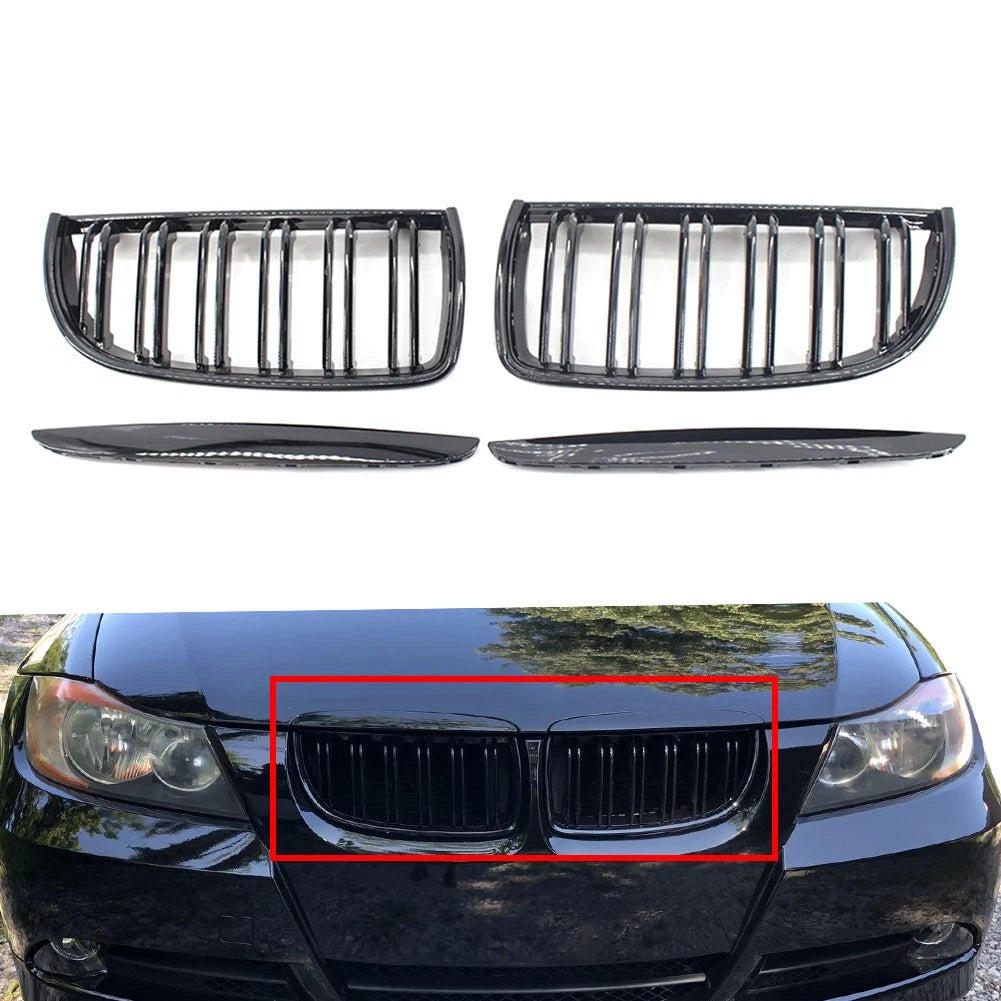 Dual Slat Front Kidney Grille For BMW 3-Series E90 2005-2008 For E91 Wagon 06-08