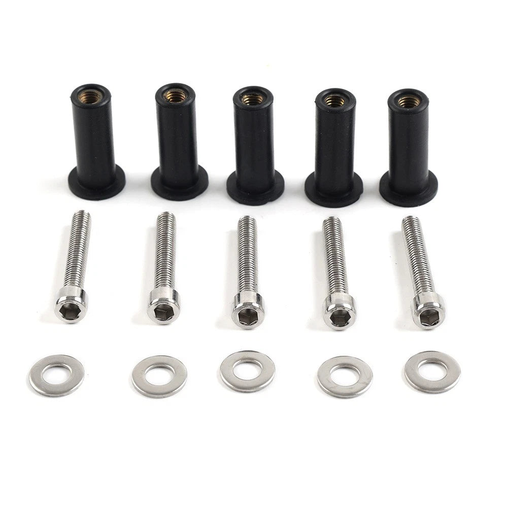 5pcs Windshield Bolts Screws Nut Kit For Harley Road Glide Motorcycle Chrome