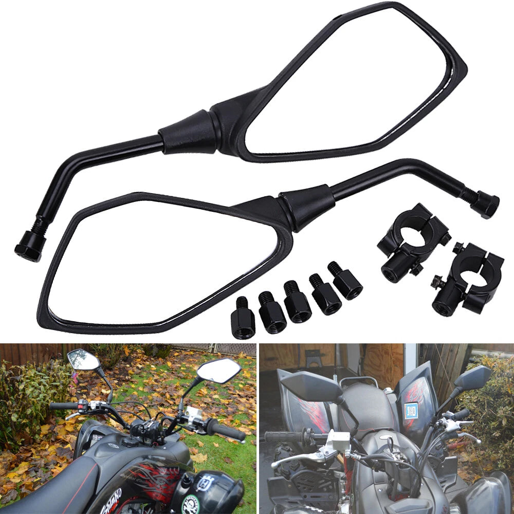 Pair 7/8" Motorcycle Rear View Side Mirrors For Honda Suzuki ATV Bike Handle Bar