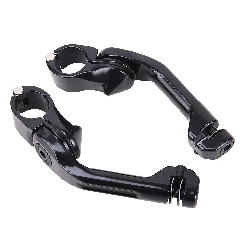 1.25" 32mm Gloss Black Long Angled Highway Engine Guard Foot Pegs Kit For Harley