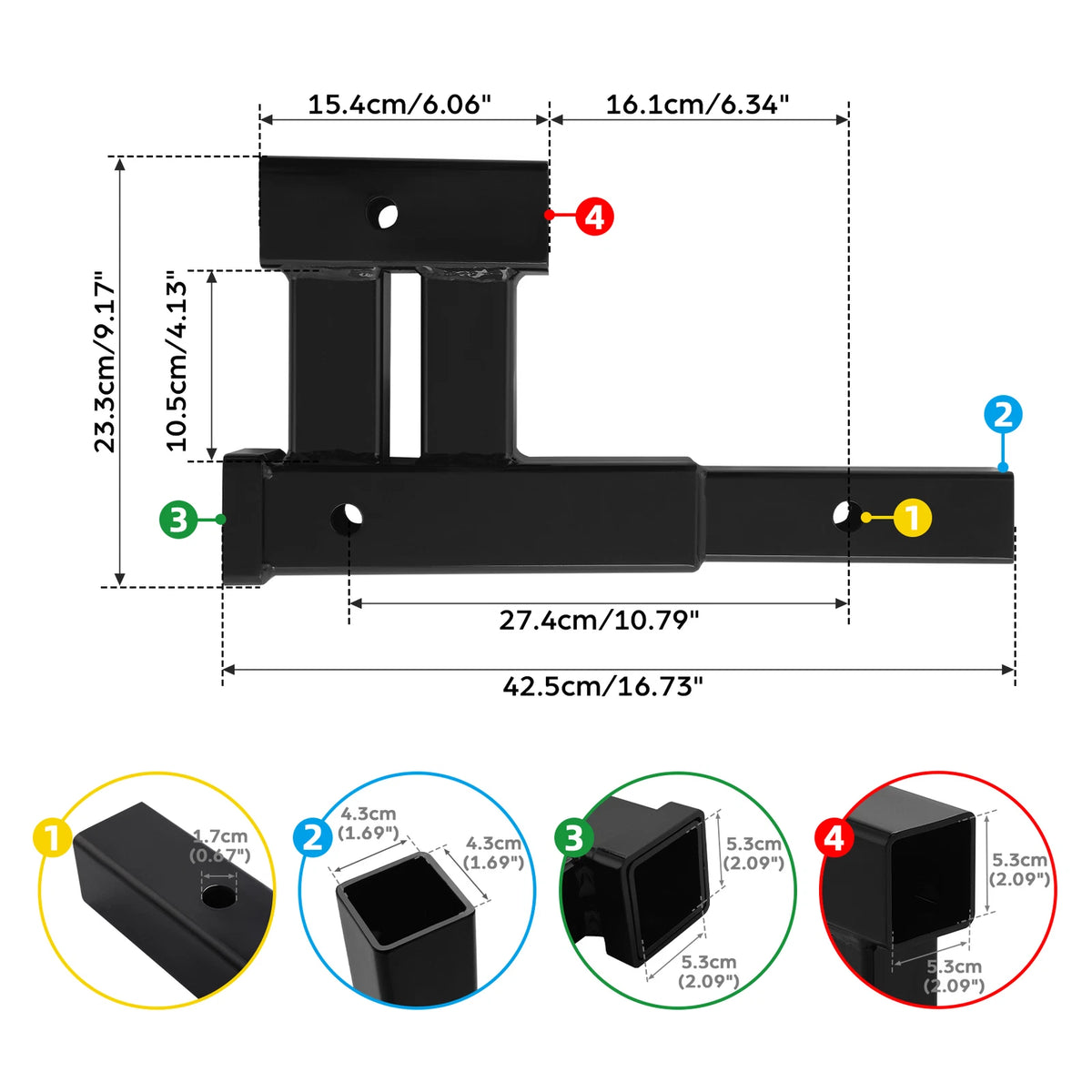 Rear Dual 2" Trailer Hitch Receiver Rise Drop Extender Adapter Tow Truck 4000LB