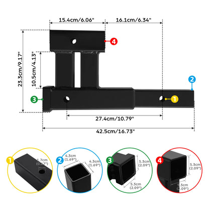 Rear Dual 2" Trailer Hitch Receiver Rise Drop Extender Adapter Tow Truck 4000LB