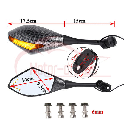 Carbon Fiber Motorcycle LED Blinker Turn Signal Light Rearview Mirrors Universal