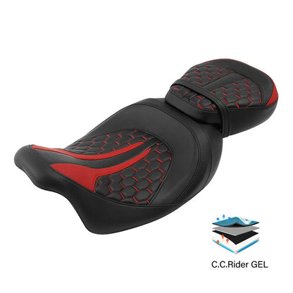 Rider Driver & Passenger Gel Seat Fit For Harley Road Glide King 09-23 Black Red