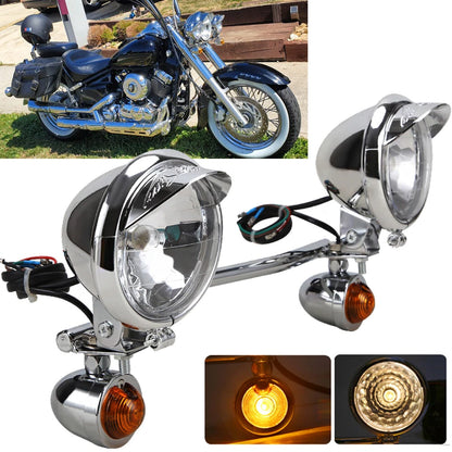Motorcycle Passing Driving Fog Spot Light Bar w/ Turn Signals Bracket For Harley