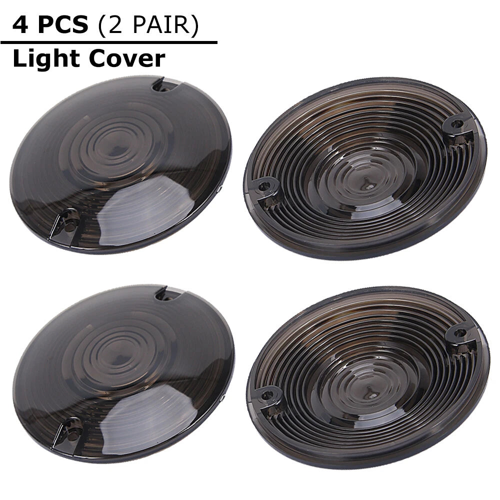 4PCS Motorcycle Turn Signal Light Smoked Lens Covers For Harley Touring Softail