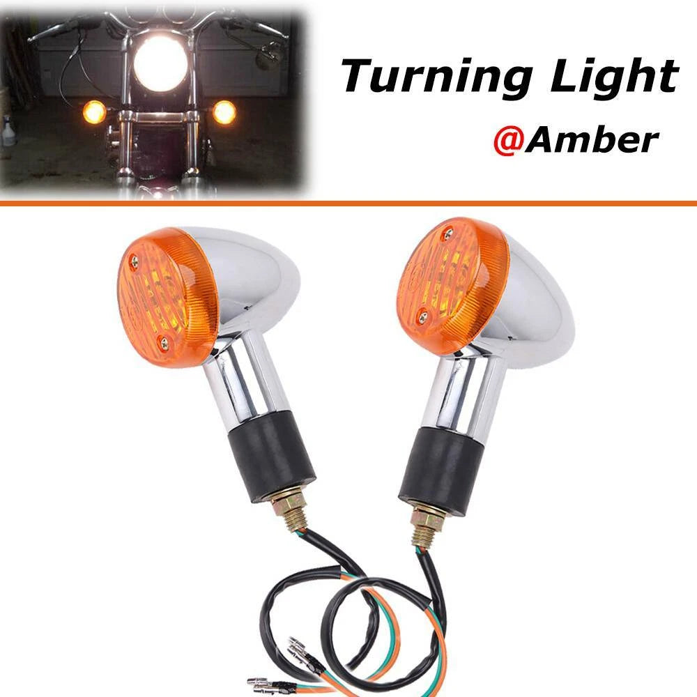 2x Motorcycle Amber Chrome Front Rear Bullet Turn Signal Indicator Light Blinker