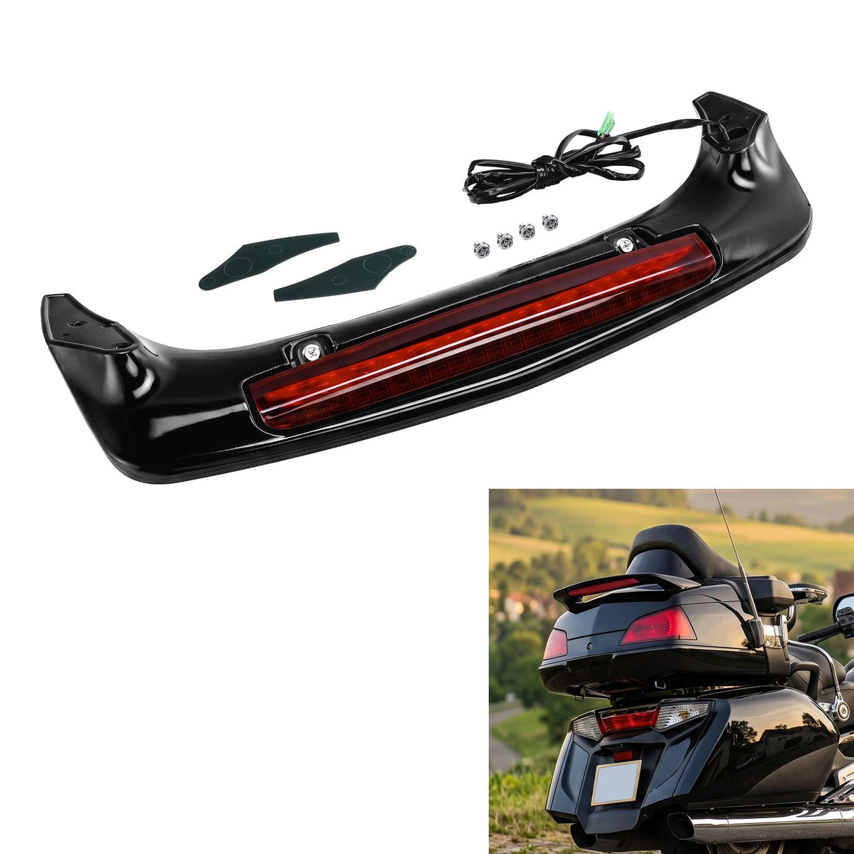 Black Trunk Spoiler w/ Red LED Brake Light Fit Honda Goldwing GL 1800 2001-2017