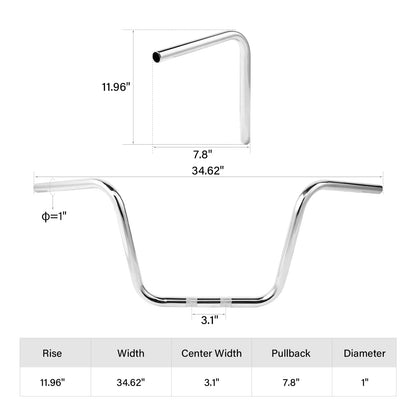 12" Rise Ape Hanger 1" Handlebar Fit For Harley Softail Dyna FLST FXST Sportster