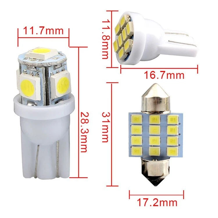 13Pcs White LED Light Interior Package Kit For Dome Map License Plate Lamp Bulbs