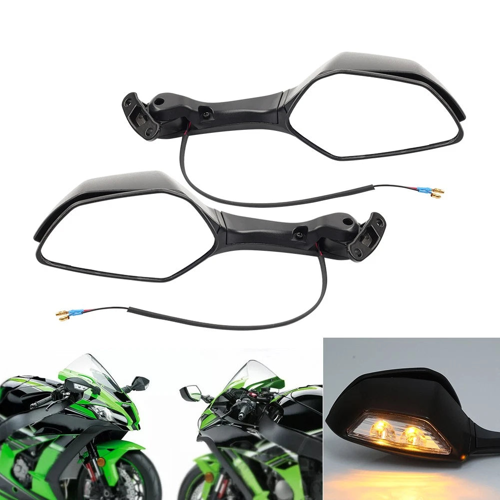 Rear View Mirrors w/ Turn Signals Fit For Kawasaki Ninja ZX10R 2016-2022 2023