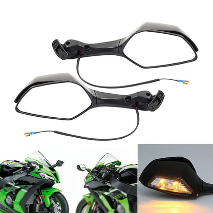 Rear View Mirrors w/ Turn Signals Fit For Kawasaki Ninja ZX10R 2016-2022 2023
