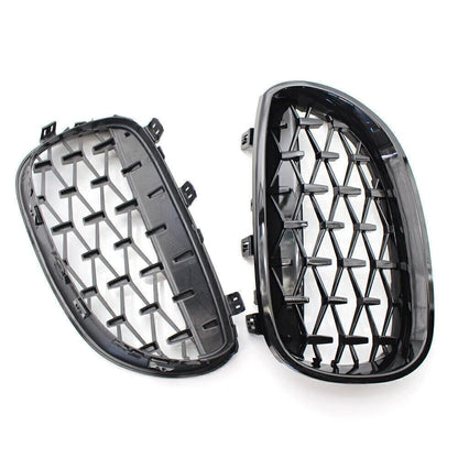 Front Kidney Grill Diamond Meteor Black For BMW E60 03-09 5 Series Gloss Car US