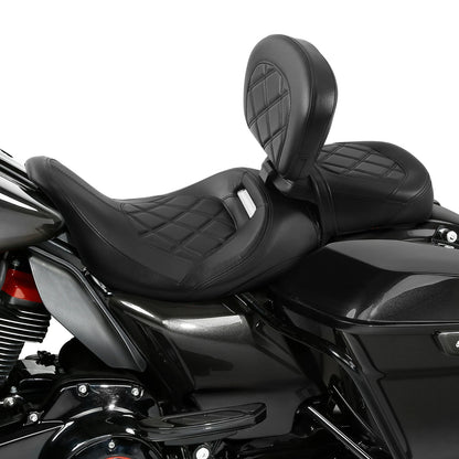 Black Driver Rider Passenger Seat &&Backrest Pad Fit For Harley Road Glide 09-23