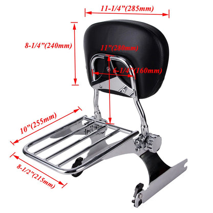 Chrome Backrest Sissy Bar Luggage Rack For Harley Dyna FXD FXDC FXDL FXDX 02-05