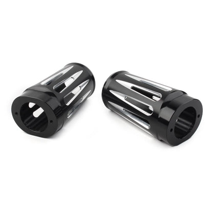 1 Pair Black Fork Boot Slider Cover Cow Bell For Harley Touring FL 1986-2013