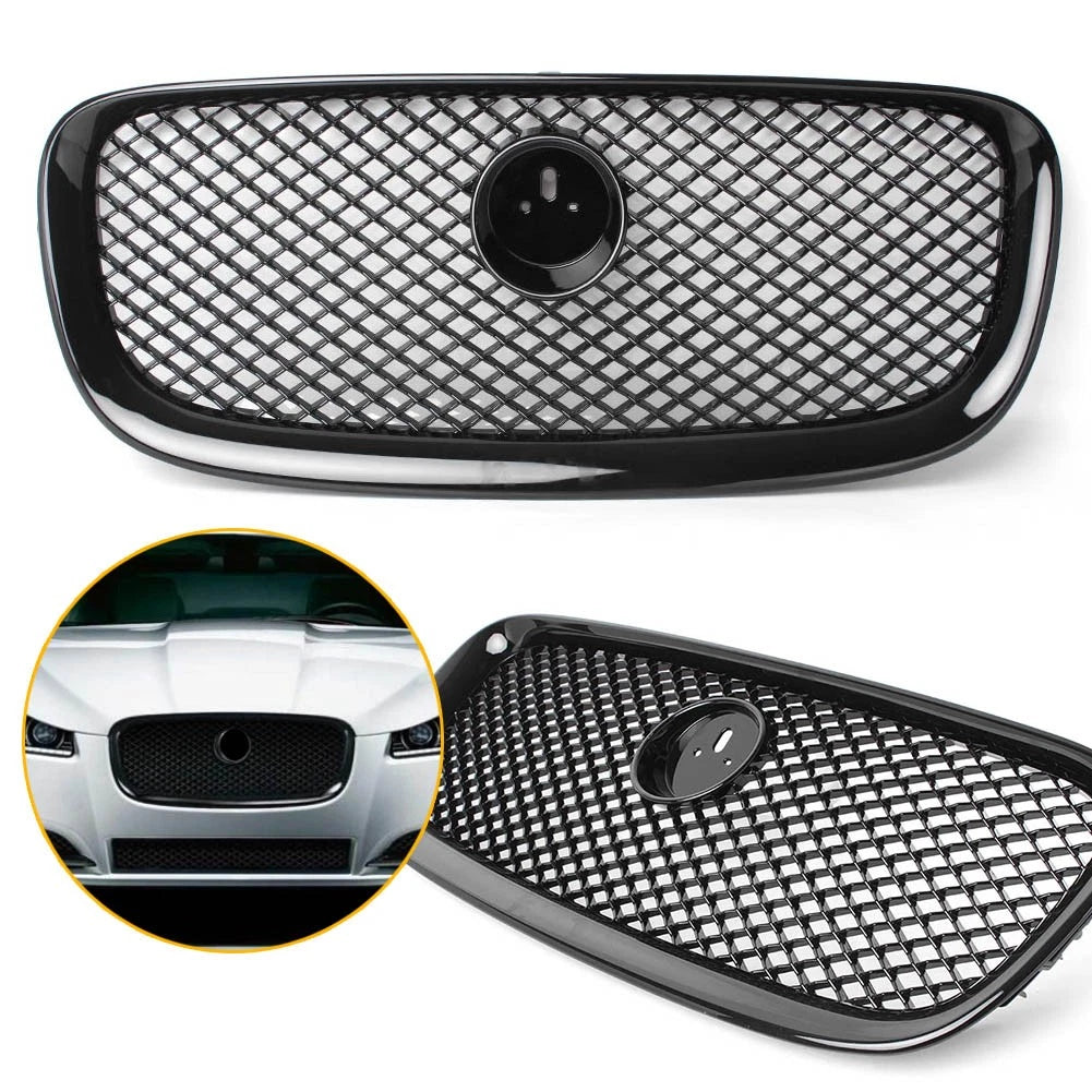 Front Center Upper Grille Glossy Black For Jaguar XF XFR 2012-2015