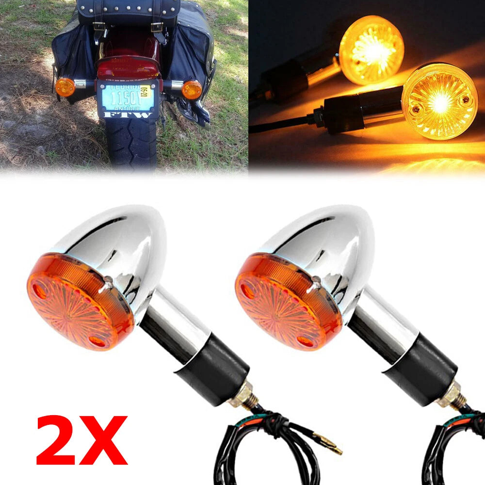 2Pcs Bullet Motorcycle Turn Signal Light Indicators Blinkers Amber Yellow Lamp
